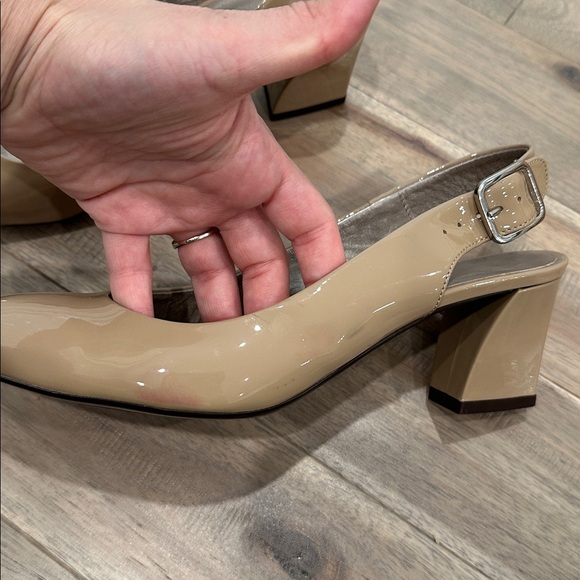 AGL patent leather almond Beige Slingback Heels - Picture 5 of 10